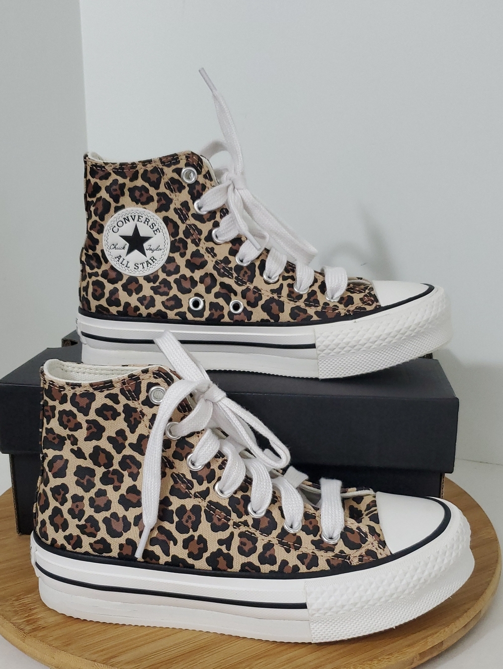 Converse CTAS Eva Kids' Platform Hi Top Sneakers Leopard Print Size 2 NIB